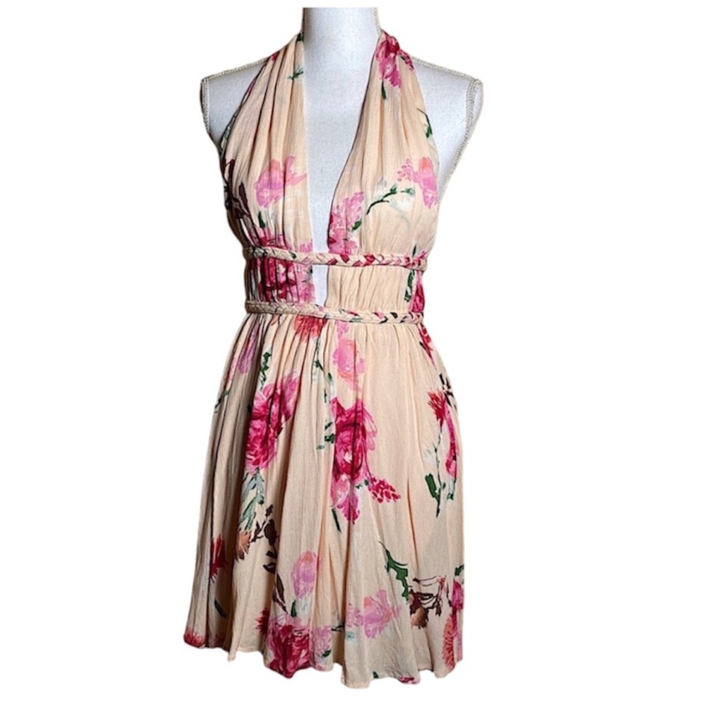 ILLA ILLA Blush Pink Floral Backless Halter Dress